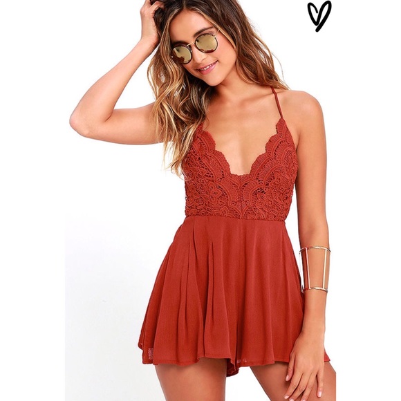 Lulus Pants - 🏷NWT Rust Red Backless Crochet Romper